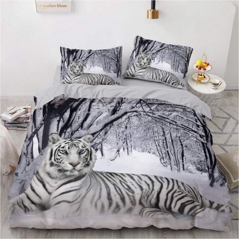 Bettwäsche 200x200 cm mit Tiger Motiv, 3D Druck, Mikrofaser, 3-teilig