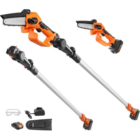 Tronçonneuse à Batterie 20 V 2 Ah Élagueuse à Perche Sans Fil 2 en 1 Télescopique 2,43 m Épaisseur de Coupe 13 cm Élagueur Électrique avec Batterie et Couvercle Lame pour Couper Branches Arbres (1/5)