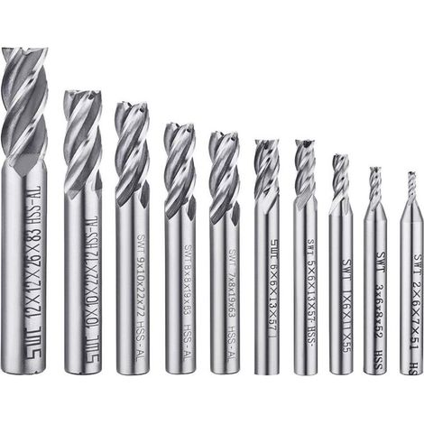10 forets à 4 fentes 0,2-1,2 cm Kit de forets à queue droite CNC HSS pour forets Kit d'outils pour le bois, l'aluminium, l'acier et le titane (1/5)