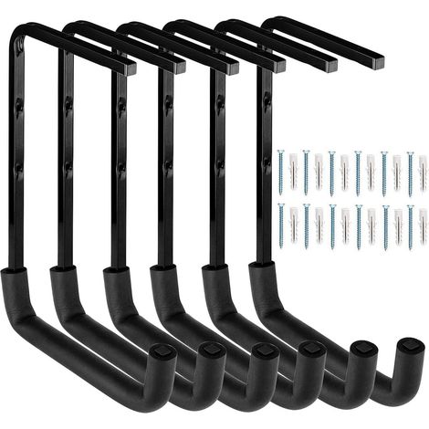 Lot de 6 crochets de rangement pour garage, support de rangement robuste pour garage, crochet d'échelle, crochets de plafond utilitaires et organisateur pour bois, outils, vélo, F32-THB4 (1/5)