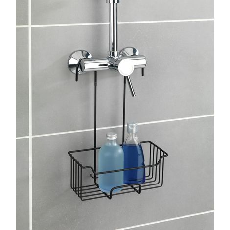 WENKO Thermostat-Dusch-Caddy Milo Schwarz matt Edelstahl, rostfrei, Schwarz, Edelstahl rostfrei schwarz, Kunststoff (PET) transparent