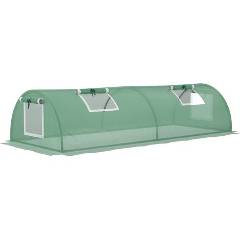 Mini serre tunnel Outsunny, serre en aluminium avec fenêtre en filet, film PE résistant aux UV, verte, 200 x 80 x 45 cm, idéale pour les plantes de jardin