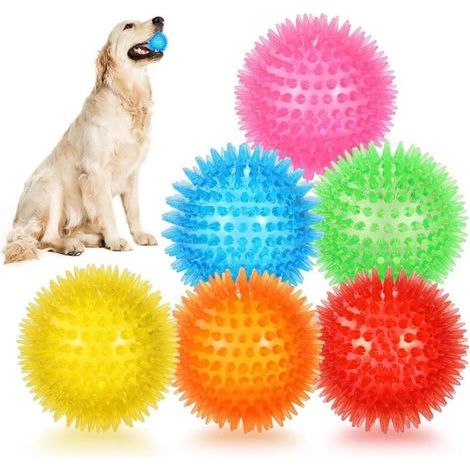 Set of 6 squeaky 6.5cm dog balls, spiky dog ball, floating pool toy, TPR rubber puppy fetch toys for boredom, teeth cleaning (1/5)