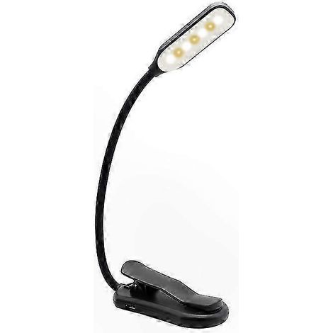 Schwarze, wiederaufladbare LED-Schreibtischlampe mit USB-Anschluss und Klemme, 7 LEDs zum Lesen von Büchern, Augenschutz für Schüler und Studenten, tragbare Lernlampe zum Anklemmen (1/5)