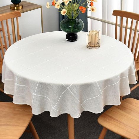 Abwaschbare Tischdecke Rund 135cm Leinenoptik Weiß für Küche & Garten