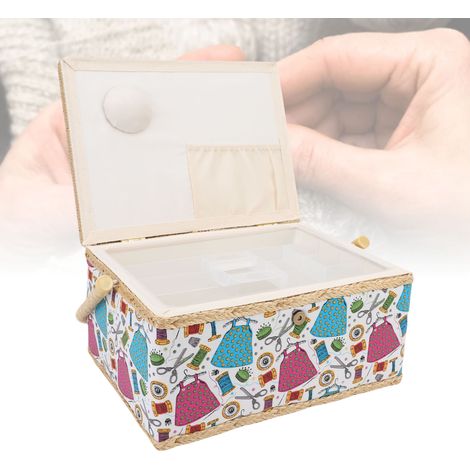 Boîte à couture portative, plateau amovible en tissu, grande capacité, panier à couture à 2 niveaux avec poignée pour ciseaux, aiguilles et épingles (1/5)