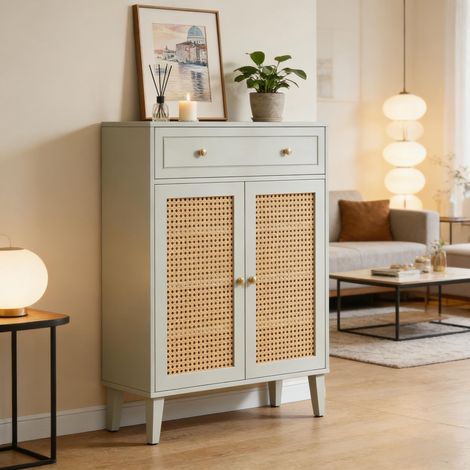 Coffre à chaussures d'entrée design élégant, meuble de rangement pour chaussures, armoire pour hall, modèle lobby moderne. (1/5)