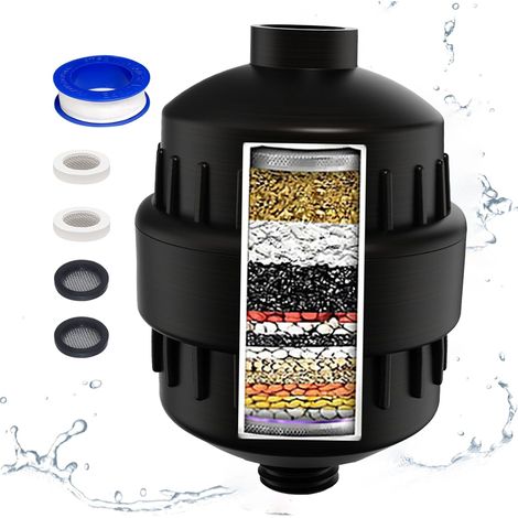 Filtre de douche noir mat pour eau dure - Adoucisseur d'eau haute performance à 25 étapes pour éliminer le chlore et le fluorure - Améliore la santé de la peau, des cheveux et des ongles - Filtre de r (1/5)