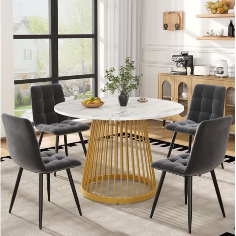 Ensemble table et chaises 5 pièces, table ronde Ø 80 cm, 4 chaises, blanc et gris DESVIAE (1/5)