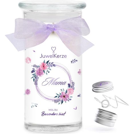 Bougie bijoux avec bracelet argent - 80 heures - Grande bougie parfumée florale - Cadeaux pour maman, anniversaire (1/5)