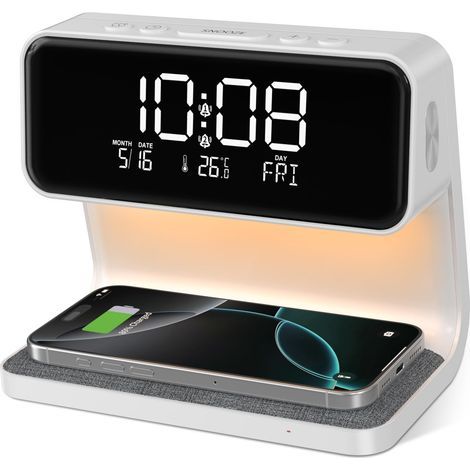 Réveil Numérique, Reveil Matin avec Chargeur sans Fil 15W, Affichage Température LED, 2 Alarme, Snooze Réglable, 12/24H, Reveil Lumineux avec Variateur Tactile pour Ado/Adultes/Enfant (1/5)