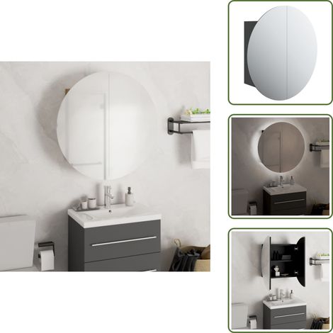 Badezimmerschrank mit Rundem Spiegel & LED Schwarz 47x47x17,5cm - Badezimmermöbel - Kosmetiktisch - LED-Spiegelschrank - Runder Spiegel - Badschrank Schwarz