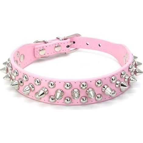Collier chien rose en PU doux, clous champignon amusants, réglable, pour chiot et chien extérieur, cuir synthétique résistant (1/2)