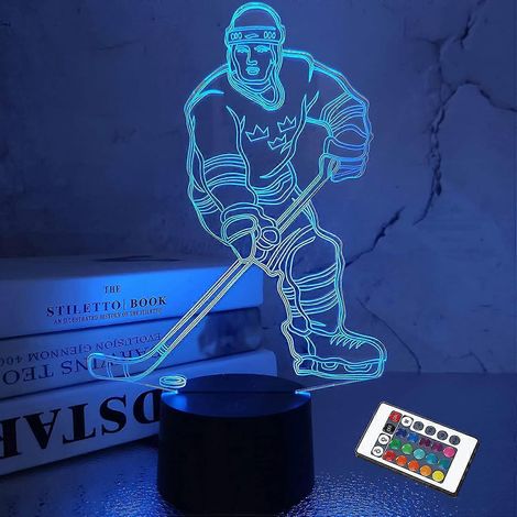 Veilleuse 3D avec motif hockey sur glace, lampe de chevet à illusion 3D, 16 couleurs changeantes, télécommande incluse. Idée cadeau d'anniversaire pour hommes et femmes. (1/5)