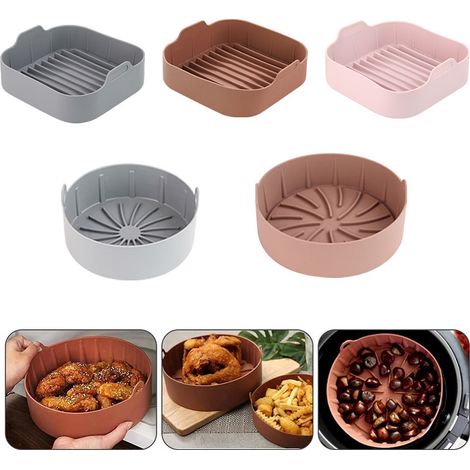 Poêle à griller en silicone pour friteuse à air Multifonction Accessoire pour cuiseur instantané Ronde 19cm café (1/4)