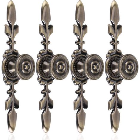 4 Stück Schubladengriffe aus Zinklegierung im Vintage-Stil, Möbelgriffe, Knöpfe für Schubladen, Schränke, Kleiderschränke, mit Schrauben, Heimdekoration (Grünbronze). (1/5)