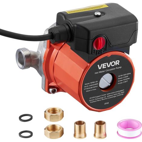 VEVOR Pompa di Ricircolo dellAcqua Calda, Kit Pompa di Ricircolo Istantanea da 38 L/min, con Timer, 100 W CA 220-240 V, Connettore da G3/4 a G1/2, Controllo a 3 Velocita Testa in Acciaio Inox