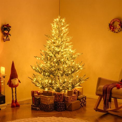 Sapin de Noël artificiel blanc 180 cm avec 762 branches enneigées et 340 LED blanc chaud, 13 modes pour salon, fête et terrasse