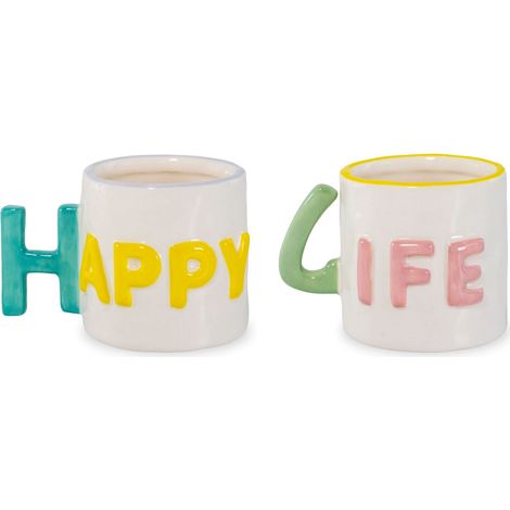 WD LifeStyle Set 2 Tazzine Caffé in Stoneware 100 Ml Decoro Happy Life