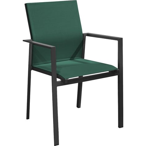 PROLOISIRS Fauteuil empilable en aluminium - DELIA - Assise TPEP - Hauteur d’assise 46 cm - Coloris graphite et vert