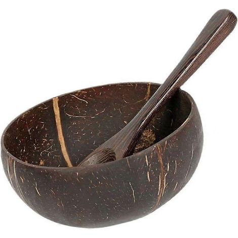 Ensemble bol et cuillère en bois de noix de coco pour salades et ramen (1/5)