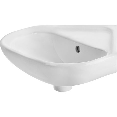 Roca – Lave-mains d'angle 425mm – Céramique blanche – Forme 1/2 cercle – Pré-percé pour robinetterie – Avec trop plein (1/6)