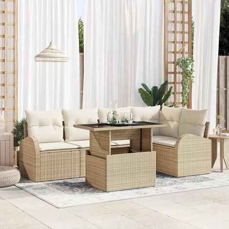 Set Divano da Giardino 6 pz Marrone e Crema polyrattan vidaXL (1/5)