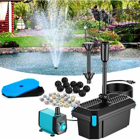 POPOSOAP Kit filtre bassin 40W avec fontaine, pompe 2500 L/h pour bassin de jardin, étang & point d’eau