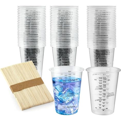 50 Gobelets Doseurs en Résine époxy 240 ml, 50 Gobelets de Mesure 240 ml, Gobelets de Mélange, Godet de Mélange de Peinture avec échelle Graduée pour Mélanger des Liquides, des Résines et Peintures (1/5)
