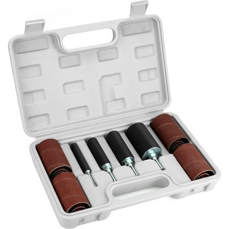 Ensemble de 20 rouleaux abrasifs avec manchons de ponçage, tambours en caoutchouc de 4 tailles, 16 manchons de ponçage, avec coffret. (1/4)
