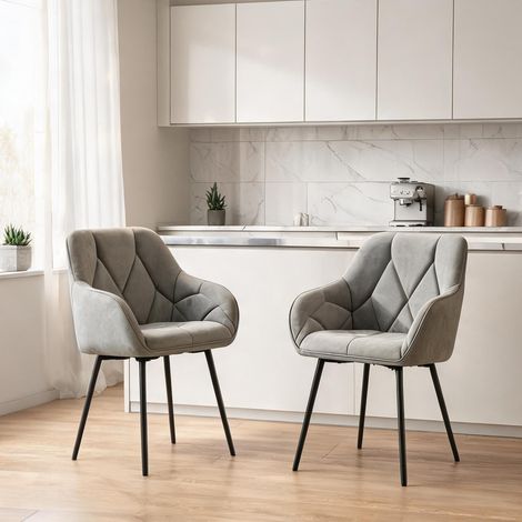 Set de 2 chaises de salle à manger grises en simili cuir (1/5)