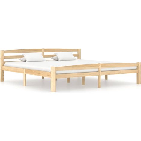 Lit adulte pour 2 personnes, Structure de lit, Assemblage Facile, Blanc Bois de pin massif 200x200 cm OIB6140E (1/5)