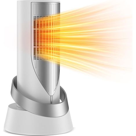 Argent, mini radiateur céramique, radiateur soufflant électrique économique avec thermostat, 800 W faible consommation d'énergie, portable, adapté au bureau, à la chambre, au salon, avec protection an