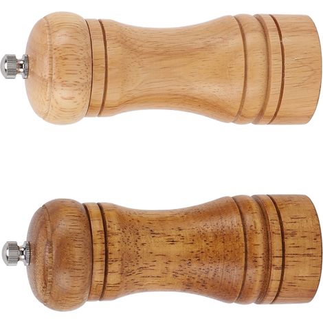 Lot de 2 moulins à poivre en bois réglables, broyage efficace, moulins à épices pour cuisine, couleurs bois foncé et bois clair (1/5)