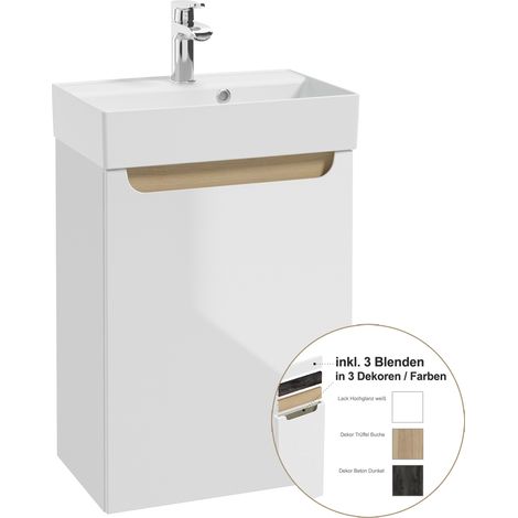 Waschtischunterschrank 48,5 cm Keramik-Waschbecken SOFIA-107 in Hochglanz weiß lackiert, B/H/T: ca. 48,5/70/31,5 cm (1/4)