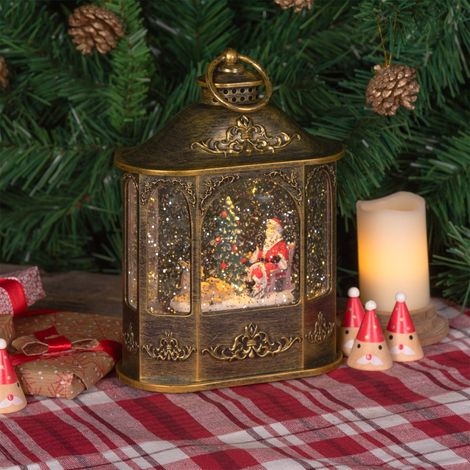 LANTERNA BRUNITA LUMINOSA CON ANELLO E BABBO NATALE CON RENNE H28CM (1/3)
