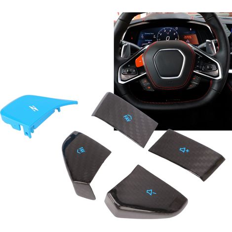Lenkradmodifikationen: Zierleiste für die Knöpfe aus Kohlefaser und Z-Modus-Knopf für Chevrolet Corvette C8 (ab 2020), blau. (1/5)