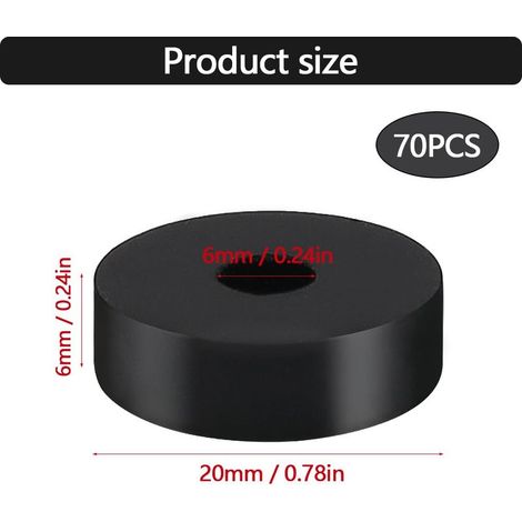 70 Stück Gummischeiben 20 x 6 x 6 mm Gummiabstandshalter für Schrauben, Distanzstücke, Rohre (1/5)