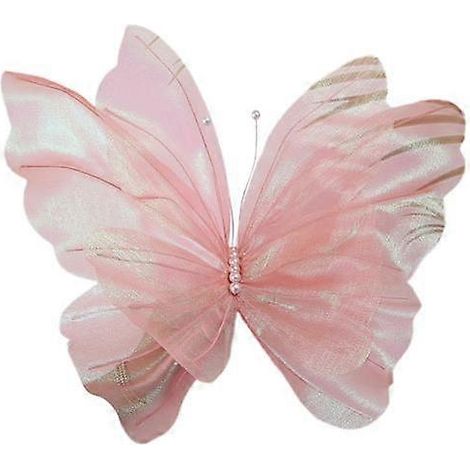 Grand papillon artificiel en gaze, simulation papillon 3D avec fausses perlesrose (1/5)