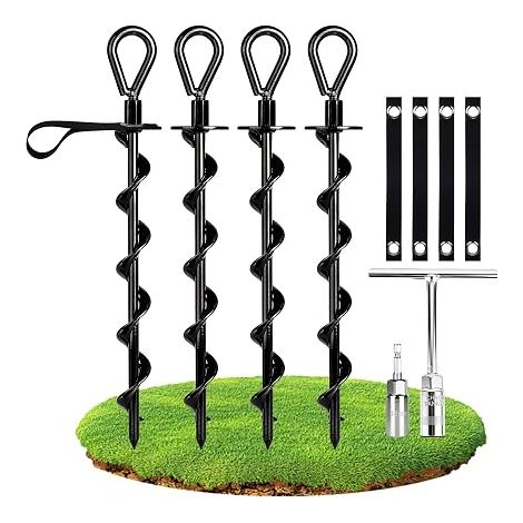 Ground Anchor 36 cm, Steel Screw Anchor Ground Anchor for Trampoline, Tents, Swing, Camping, Fixing Pegs and Garden Stakes Foundation Screws, 4 (1/5)