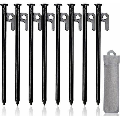 (8 Pieces) Heavy Duty Tent Pegs, Forged Steel Tent Stakes, 30cm Camping Pegs with Hooks, Hard Ground Fixing Nails for Tents, Tarps, Beach, Garden (1/5)