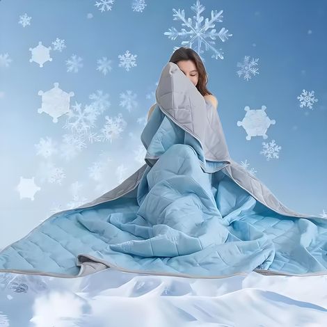 Kühlende Decke, Sommerdecke, Kühlende Decke aus Eisseide, Dünne, leichte Kühlfasern, Doppelseitige, selbstkühlende Decke, Atmungsaktive, weiche Reisedecke, Himmelblau, 150 x 200 cm (1/5)