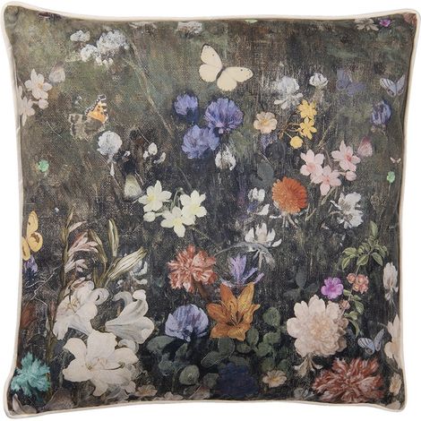 Coussin décoratif 45x45 cm vert à motif floral en synthétique avec garnissage inclus - PANGIVO (1/3)