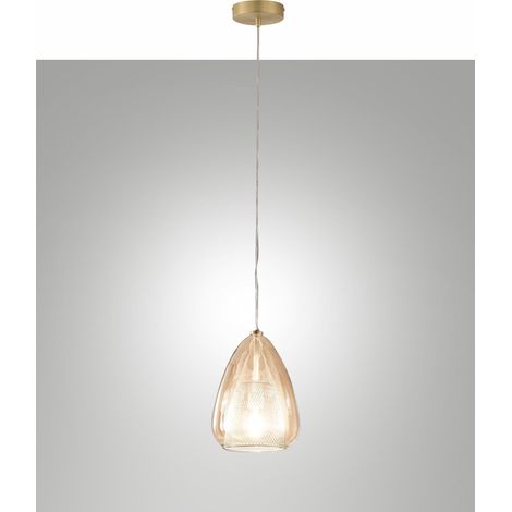 Britton Lampada a Sospensione in Metallo e Vetro Borosilicato Colore Ambra, Design Moderno, Attacco E27, Diametro 22cm, Classe di Isolamento 1