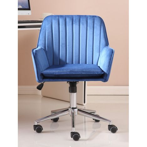 Velvet Desk Office Chair Swivel Chair with Chrome Base in Blue (1/5)