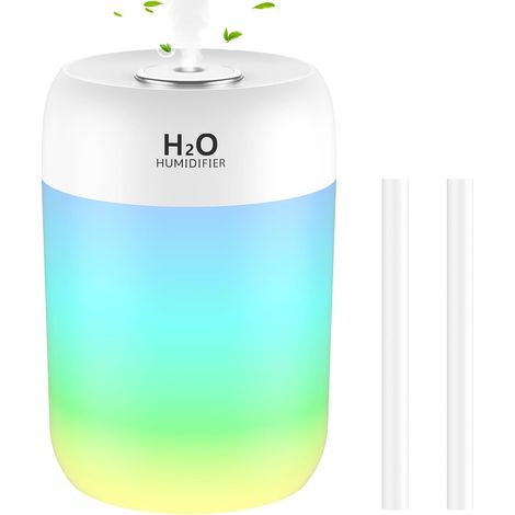 Humidificateur à brume froide pour chambre à coucher avec veilleuse - Mini humidificateur d'air - Fonctionnement silencieux - Arrêt automatique - Pour chambre d'enfant, bureau, plantes - Blanc (1/5)