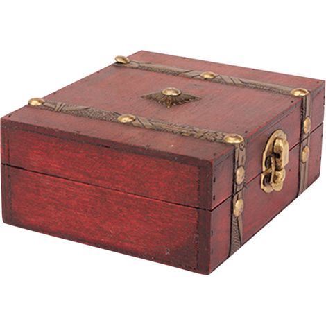 Boîte à Bijoux Vintage Petit Modèle à Serrure Métallique pour Organiser et Protéger Colliers et Parures - Dimension 13x12x5.4cm - Matériau Composite avec Imprimé Cuir - 1 Pièce Inclus (1/5)