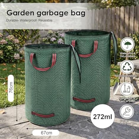 Sacs à déchets de jardin stables et autonomes, grand sac de jardin pour coupe verte, sac à feuilles indéchirables avec couvercle et poignées, coupe de pelouse et déchets de jardin, feuilles (1/4)