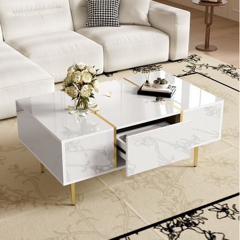 tavolo soggiorno 100x60 con 2 cassetti bianco lucido OKMYHOME (1/5)