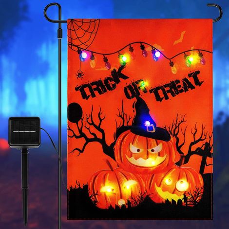 Drapeau de jardin décoratif d halloween, drapeau de fête Double face, LED lumineux, Festival de citrouille, drapeau décoratif (1/4)